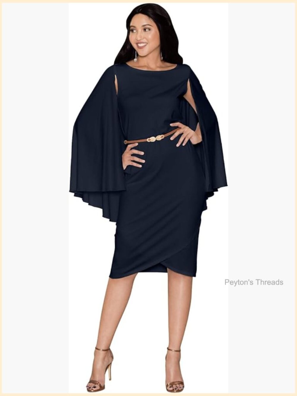 Cape Long Sleeve Round Neck Cocktail Mini Dress with Leather Belt